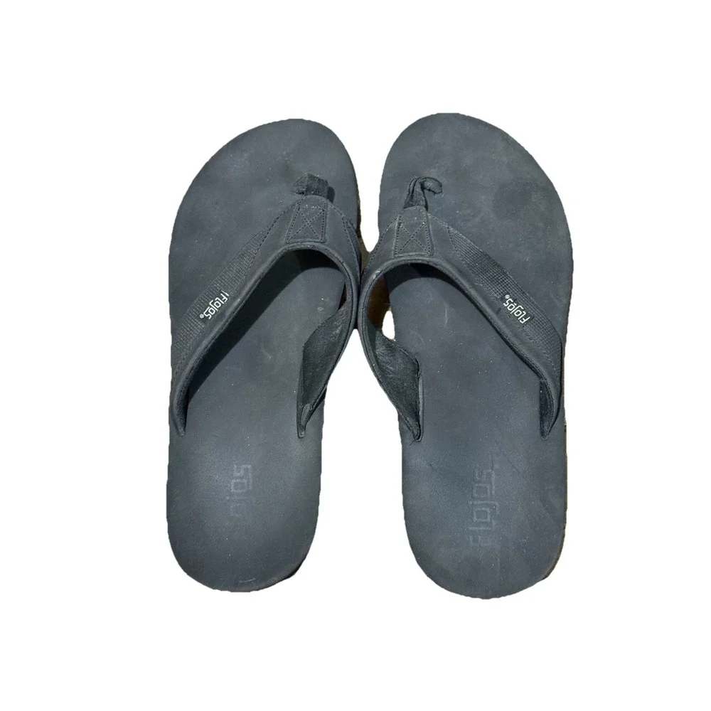 Flojos Flip Flop‎ Sandals Black Ryan Thong Mens Memory Foam Size 12